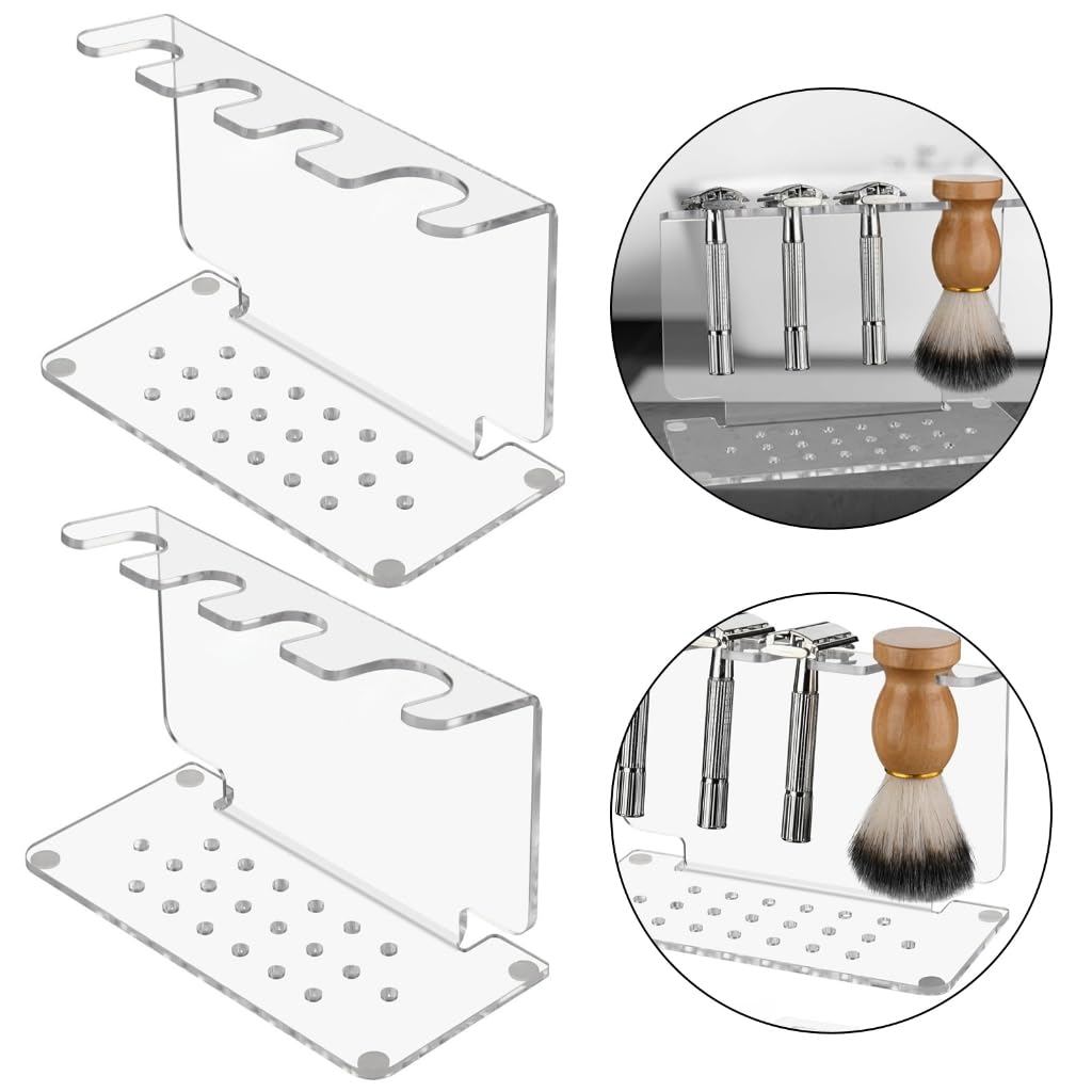 Par de soportes acrílicos para afeitadora que nunca se inclinan, planificador de encimera para almacenamiento de artículos de tocador