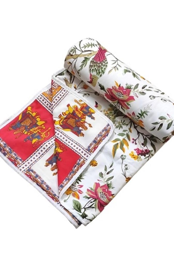 Reversible 3 layered pure cotton Single Bed Comforter/AC Dohar/Duvet/Blanket (MultiColor, Design 6)-image-34