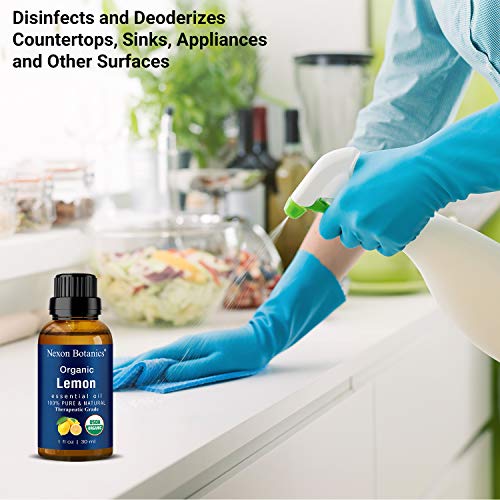 Organic Lemon Essential Oil 30 ml - 100% Pure and Natural USDA Certified Therapeutic Grade - Excellent Air Freshener - Perfect for Aromatherapy, Skin, and Hair Care - Nexon Botanics