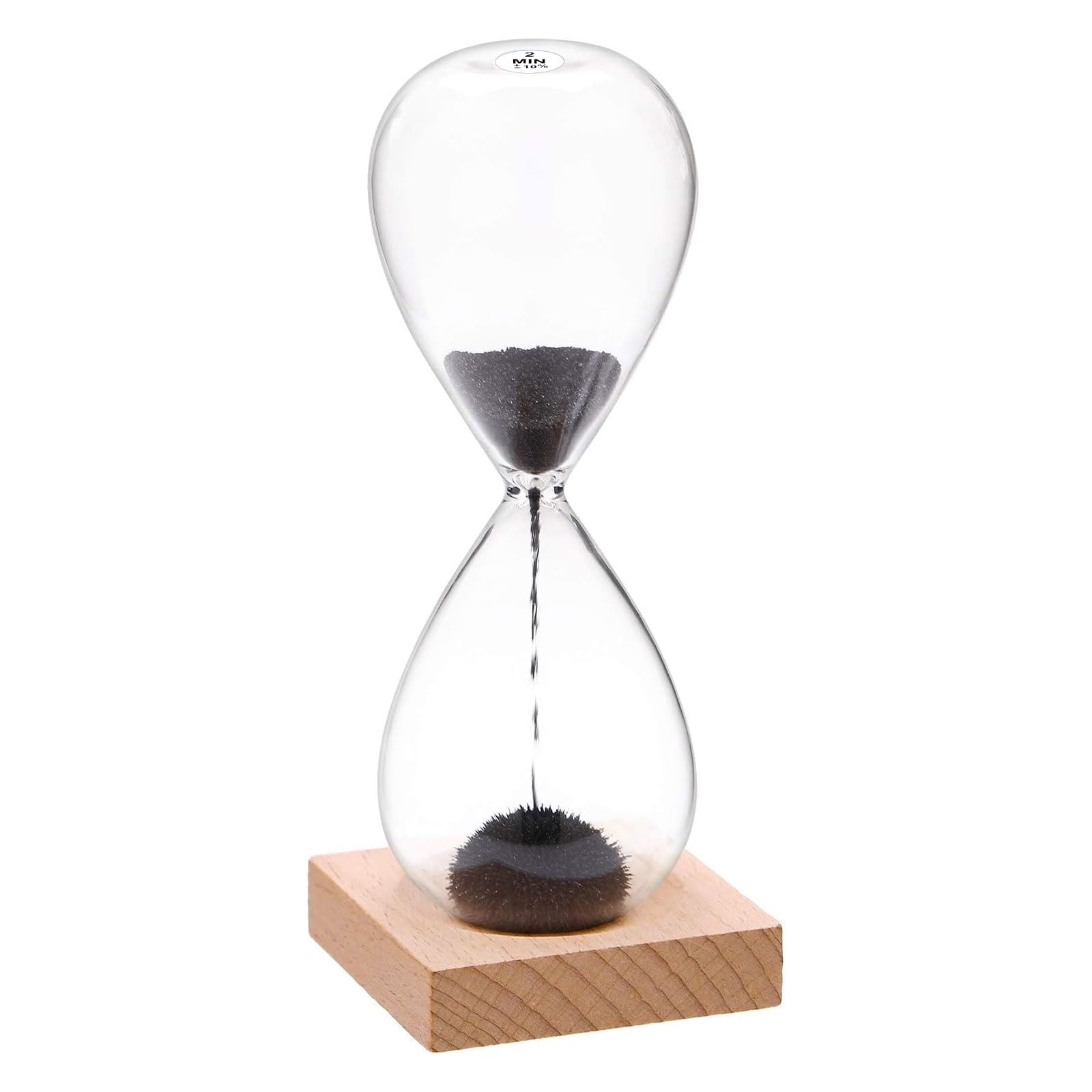 SuLiao Magnetic Hourglass 2 Minute Sand Timer: Sand Watch 2 Min, Large Sand Clock Two Minute with Black Magnet Iron Powder & Metal Base, Hand-Blown Hour Glass Sandglass for Office Desk Home Decor