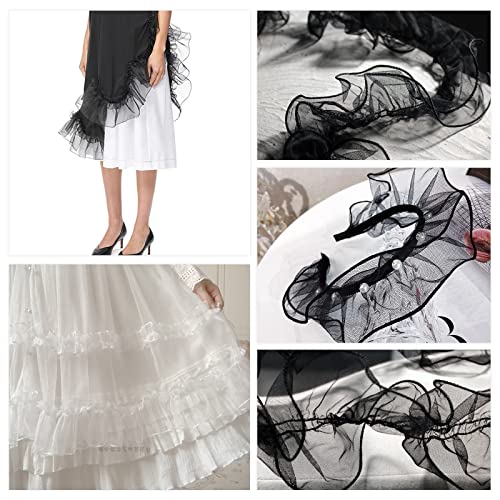 Benecreat 6Yards Black Pleated Organza Lace, 3.74 Inch Wide Gathered Ruffle Lace Trim, Lace Edge Trim Ribbon For Craft Sewing, Handmade Decoration #TOP4