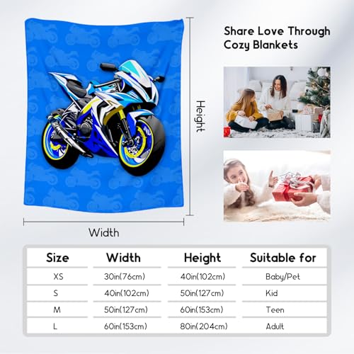 Kids Blanket for Boys, Cozy Soft Motorcycle Blanket Gifts for Kids, Cute Flannel Throw for Couch Office, 30x40 Inches