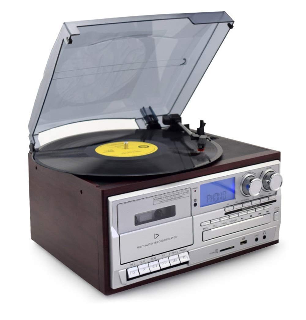 Tocadiscos de 3 velocidades con altavoces integrados para reproducción de discos de vinilo