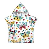 Chickwin 3D-Tiermuster Badeponcho mit Kapuze Kind Poncho Handtuch, Kinderhandtuch Strand Schwimmen Bad Kapuzenhandtuch Bademantel Zum Wechseln für Jungen Mädchen (Blumen,60x80cm)
