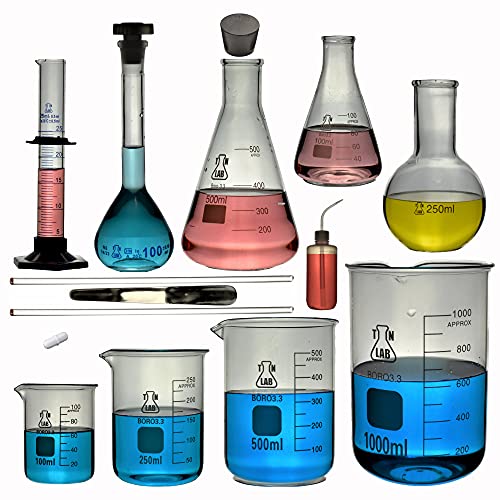 TN Lab Glassware 15-Piece Kit Chemistry Laboratory Glass Super Set