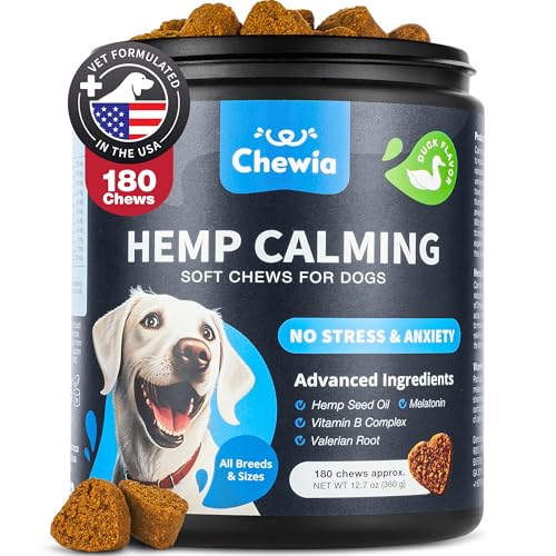 Hemp Calming Chews for Dogs Anxiety - Dog Calming Treats with Melatonin, Valerian Root, Chamomile Extract & Vitamin B Complex - Canine Chews for Vet Visits, Grooming, Travel, Thunderstorms, Fireworks