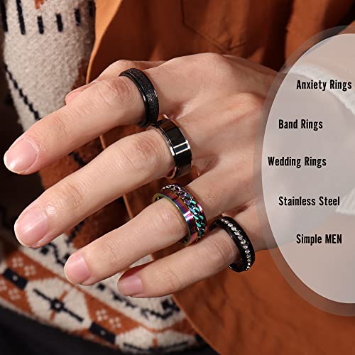 Besteel 16Pcs Stainless Steel Band Rings for Men Women Fidget Anxiety Relief Rings Cool Chain Beveled Edges Celtic Black Band Spinner Rings Set for Wedding Promise Mens Rings Pack2