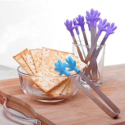 Pinzas de Cocina Anti Calor Pinza para repostería de Pan Pinzas para Alimentos de Acero Inoxidable Utensilios de Cocina Buffet Herramienta de Cocina Abrazadera (Púrpura)