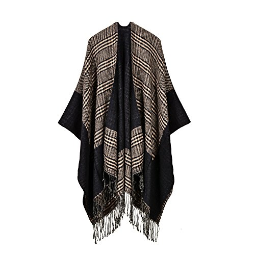 Beunique Femme Poncho Femme Tricot Cape Carreaux Tartan Style Ouverture écharpe Châle Automne Hiver