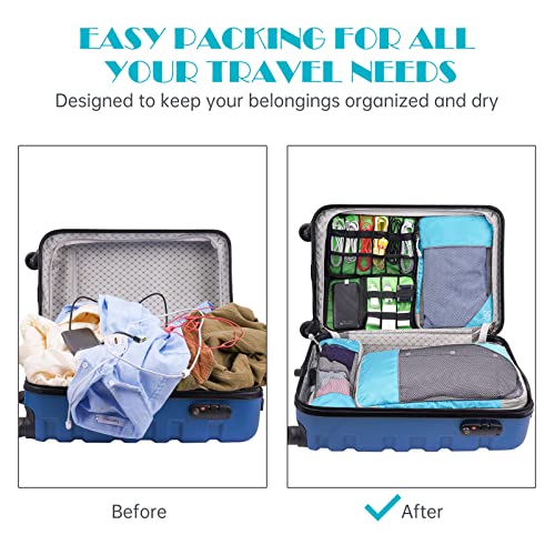 NiHome 7PCS Compression Packing Cube Set Expandable Mesh Travel Bag Luggage Organizers with Electronic Cable Cord Charger Organizer Drawstring Bag for Trip Home Storage Travel Gear Accessories (Blue)3