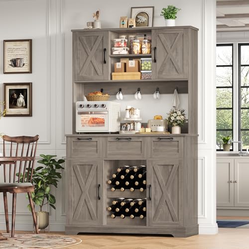 HIFIT 72" Kitchen Pantry Hutch Cabinet with Storage, Farmhouse Wood