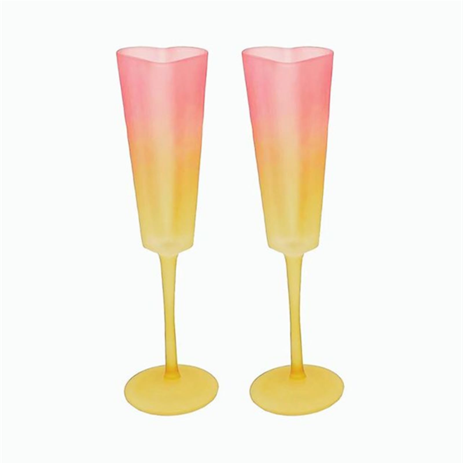 TANG SONG Juego de 2 copas de champán con forma de corazón para bodas, bodas, cumpleaños, aniversarios (degradado rosa y amarillo)