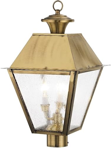 Miniatura 5 de Livex Lighting 2169-29 Farol transitorio de tres luces post-top de la colección Mansfield en Pwt, Nckl, BS, Slvr. acabado, 12.00 pulgadas,