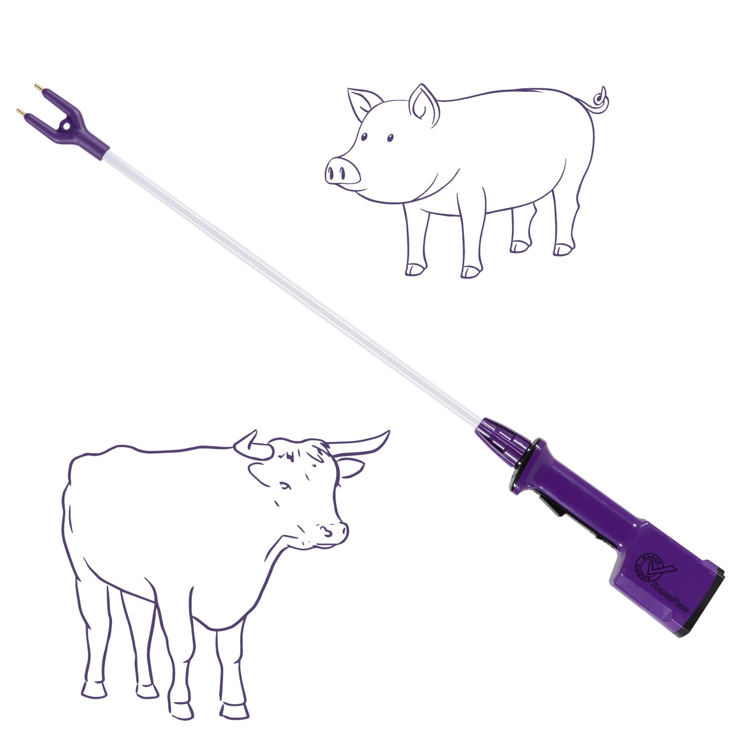 Purple Waterproof Livestock Prod Rechargeable Cattle Prod Electric for Cows Hogs Sheep Animal Prod with 28" Flexible Shaft (38.5 inch in Total)