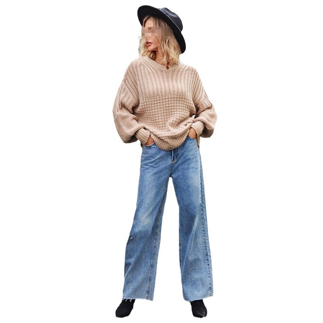Vogrtcc Top da Donna A Maniche Lunghe Girocollo in Maglia Pullover Allentato Maglione da Donna