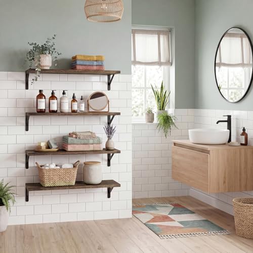 Image of YGEOMER Floating Shelves for Wall, 23in Brown Wall Shelves for Living Room, Bathroom, Bedroom, Kitchen, Home Decor (Set of 4)