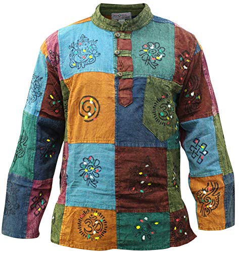 Shopoholic Fashion Mens Patchwork Cotton Long Sleeves Stonewashed Hippie Summer Festivals Shirt3