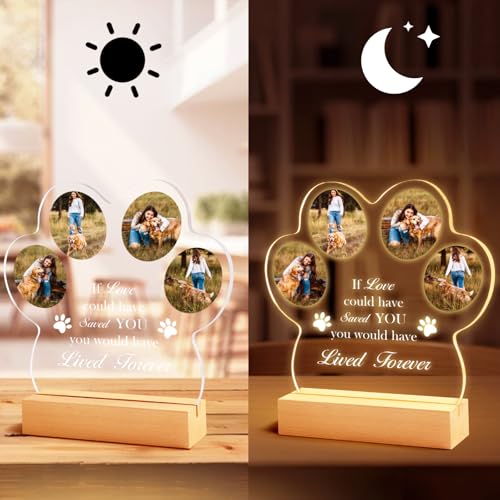 NIBESSER Personalisiert Gedenktafel für Haustiere Erinnerung LED Acrylglas mit Foto Hundandenken Geschenke Foto Nachtlampe Haustier Bilderrahmen für Katze und andere Haustiere Tiere