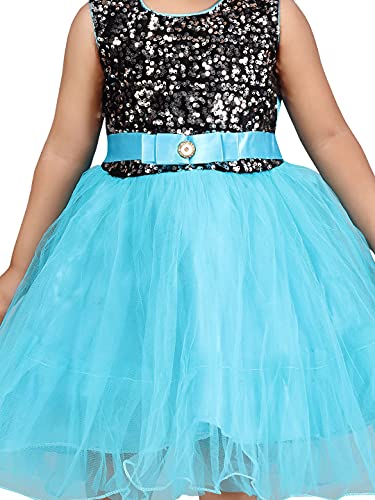 Image of MUHURATAM Girl's Net Fit and Flare Knee-Length Dress (FK-1001 Sky Blue 24)