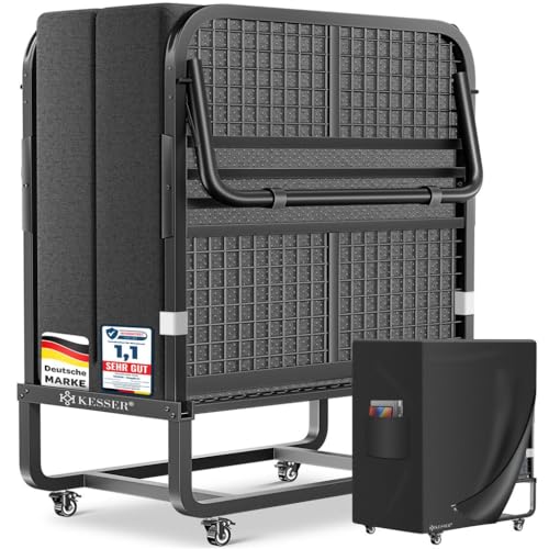 KESSER® Cama Plegable de 200 x 90 cm para Invitados, Incluye colchón de Espuma viscoelástica y Ruedas, Cama de Viaje Plegable con Marco de Metal Que soporta hasta 250 kg