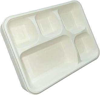 Best House EcoWise 100% Compostable and Biodegradable 5 Compartment Dinner Plates, 5CP Food Tray, Eco-Friendly Sugarcane Paper Trays (Pack of 100 PCS)