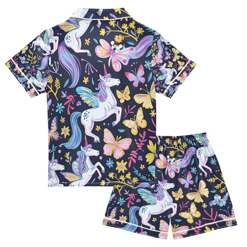 senya Butterfly and Unicorn Satin Summer Pajama Sets Silk Short Sleeve Button Down Sleepwear2
