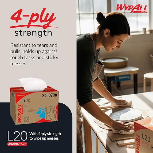 Image of WypAll GeneralClean L20 Cloths Medium Cleaning Wipes (34607), Brag Box, Bulk Paper Wipers, White (1 Pack of 176 Sheets, 176 Sheet Total)