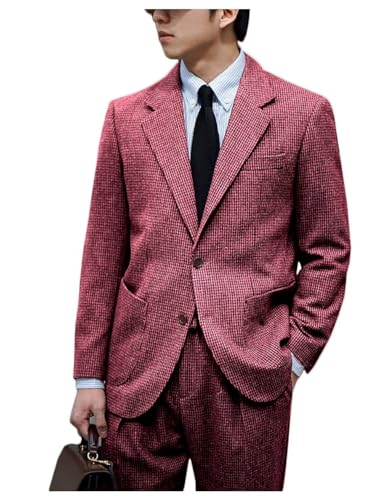 ONAXTDA Men's Grid Pattern 2 Piece Jacket Pants Single Breasted Notch Lapel Casual Suits for Wedding Prom Party