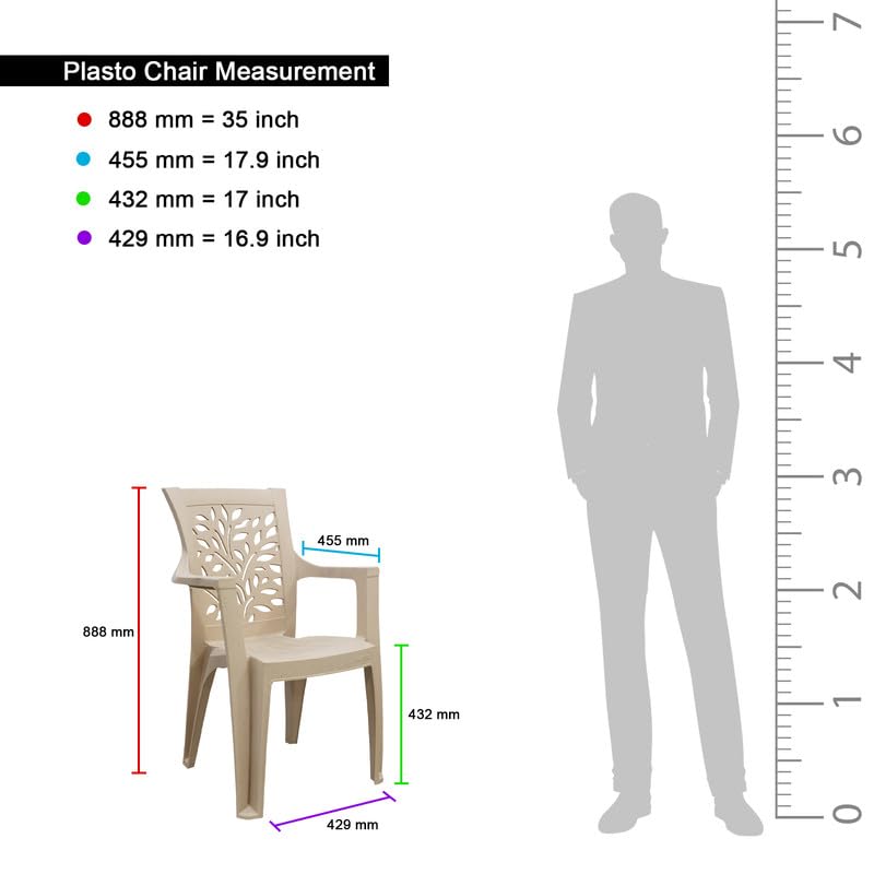 Image of Plasto Luxury Chair with Comfortable Back Posture, Matt & Gloss Pattern for Dining, Bedroom, Kitchen, Living Room, Garden | 150KG Capacity | Strong & Sturdy | Beige