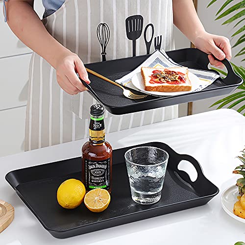 Cedilis 3 Pack Black Serving Trays With Handles,16 X 11In Rectangular Non Skid Multi-Purpose Plastic Ottomantray For Restaurant thumb #3