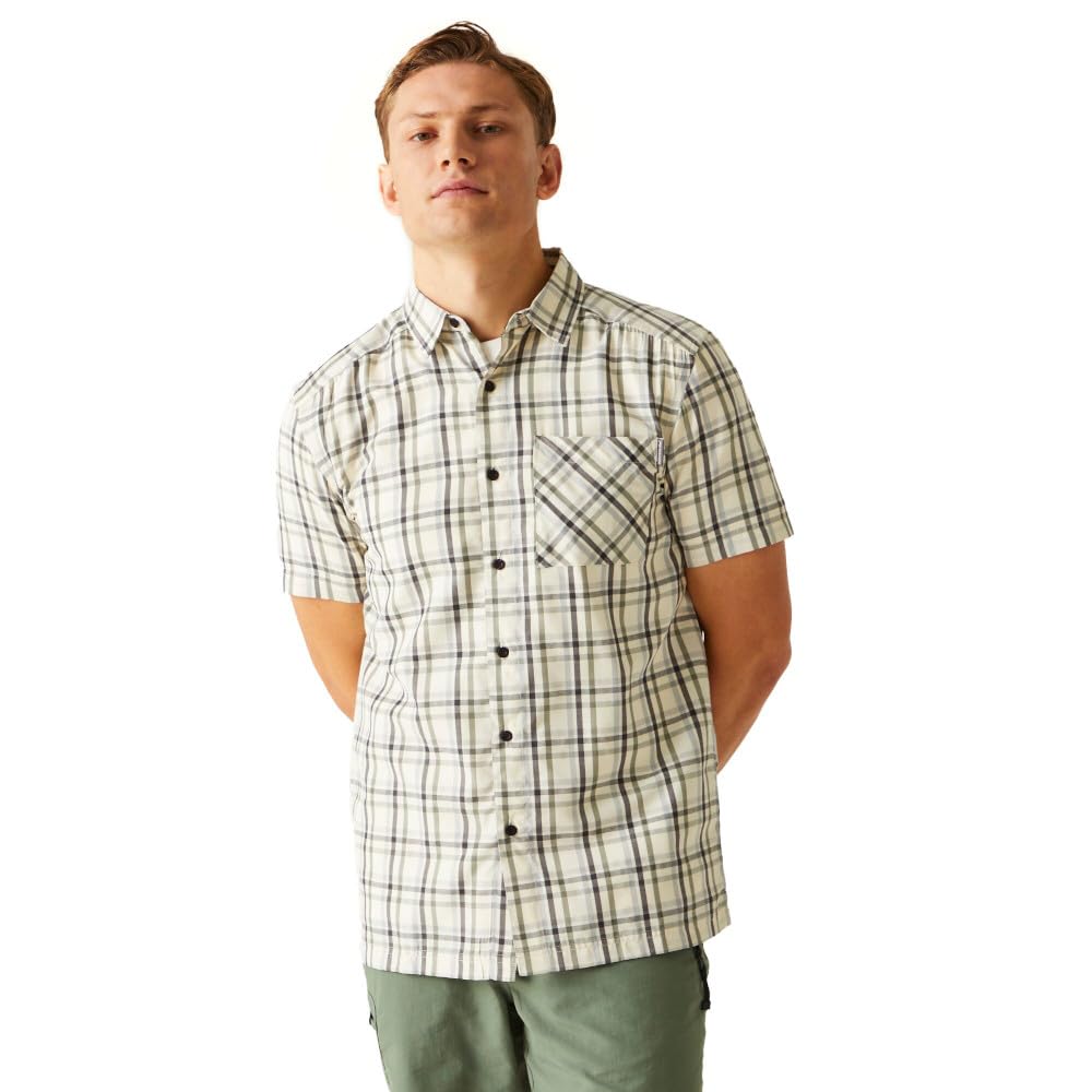 Regatta Mens Mindano VIII Patterned Short-Sleeved Shirt (S) (Agave Green/Ash)
