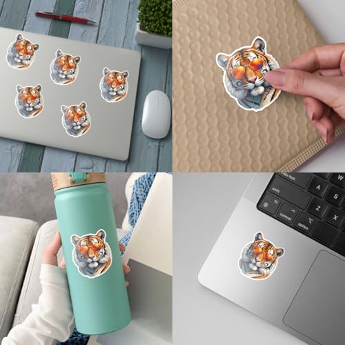 Image of 3PCS Cool Tiger Sticker Sunglasses Animal Decal for Laptop Water Bottle Car