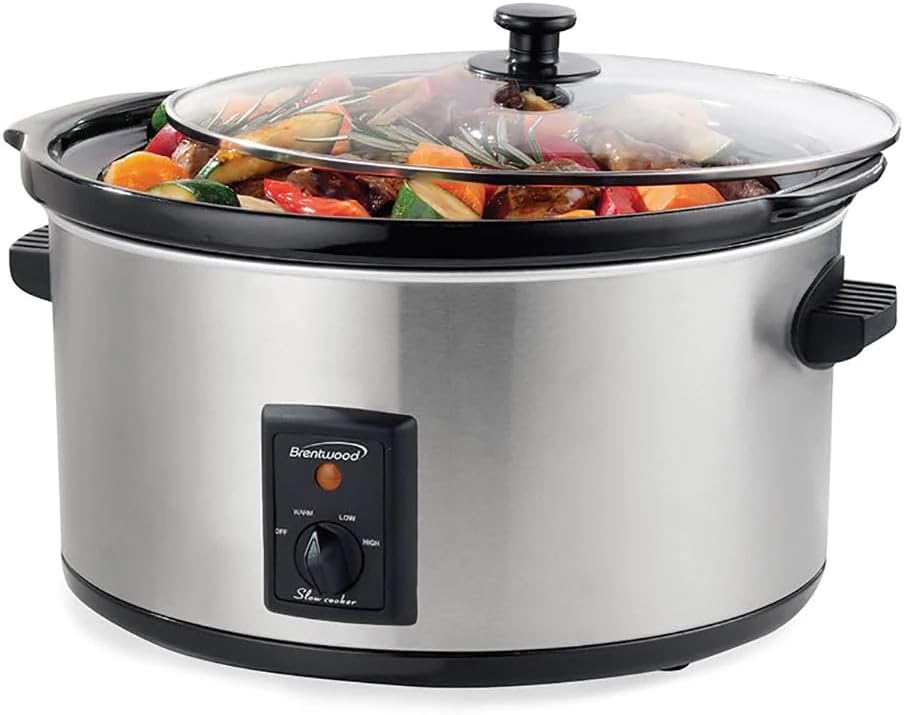 Brentwood SC-170S 8qt Slow Cooker, 8 Quart, Silver