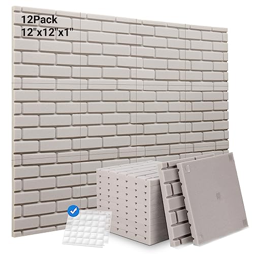 Sound Proof Foam Panels, Kuchoow Acoustic Panels Sound Absorbing Noise Cancelling Wall Panels for Bedroom Soundproofing(1" X 12" X 12",12 Pack) (Gray)
