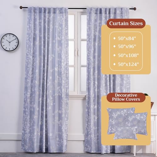 Image of Maison d' Hermine Curtains for Living Room 100% Cotton 84 inch Length One Panel Light Filtering Curtains for Bedroom Windows with Rod and Loop Pockets Drapes (Louxor Blue, 50 inch W x 84 inch L)