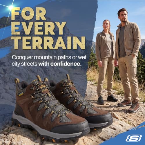 Image of Skechers Men's USA Rickter - Branson Mid Top Waterproof Lace Up Hiker Boot | Hiking, Waterproof, Relaxed Fit, Air-Cooled Memory Foam, Lace-Up