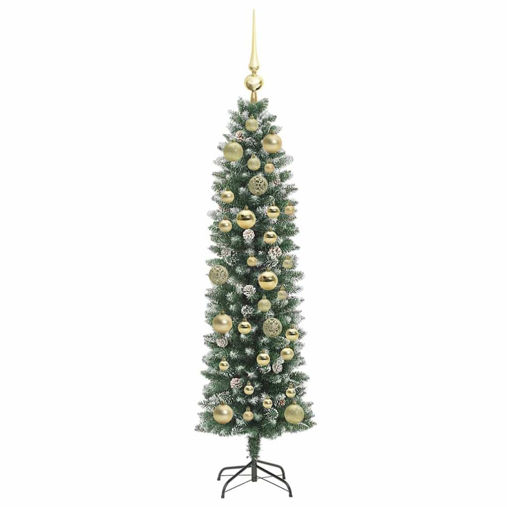 Albero di Natale artificiale sottile verde bianco 120 cm con 150 LED bianco caldo 8 modalità, punte in PVC alimentate USB per interni, decorazione festiva
