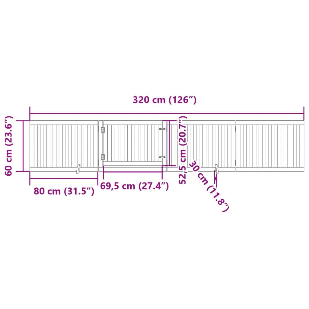 Puerta plegable para perros de 4 piezas con puerta de madera de álamo negro de 320 cm, independiente y compacta para interior y exterior, protección segura para cachorros y mascotas