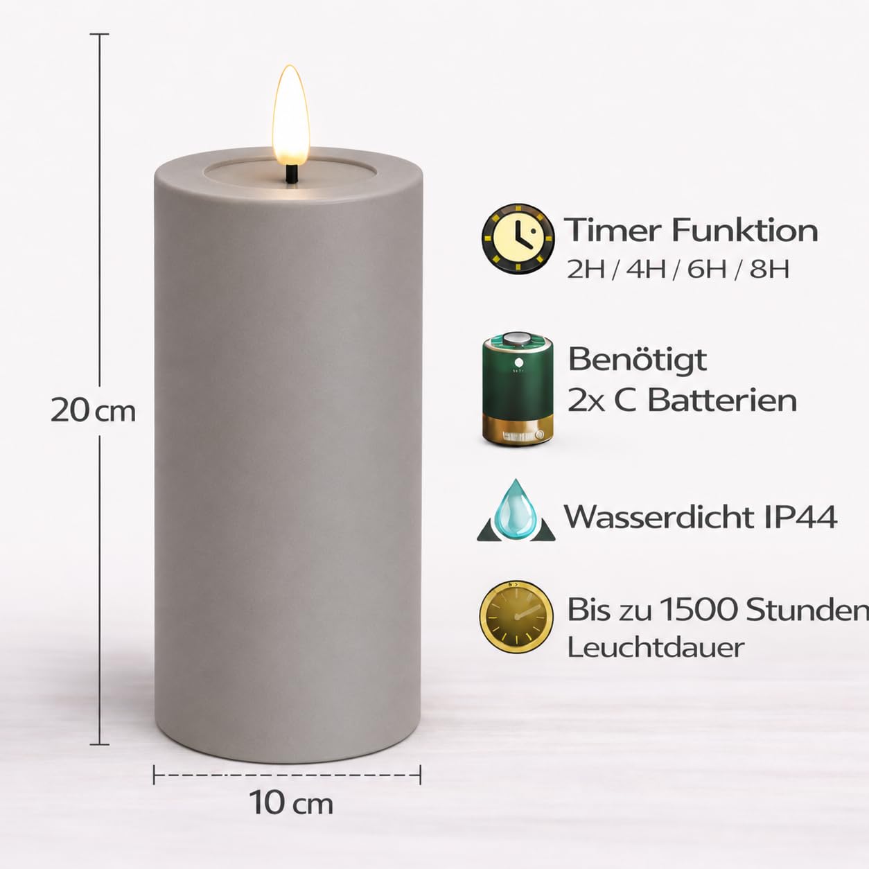 ReWu LED Kerze Deluxe Homeart Outdoor, Staubiges Sand | Kunststoff Kein Echtwachs, Realistische Flamme, Warmweißes Licht, Hitzebeständig für Aussenbereich