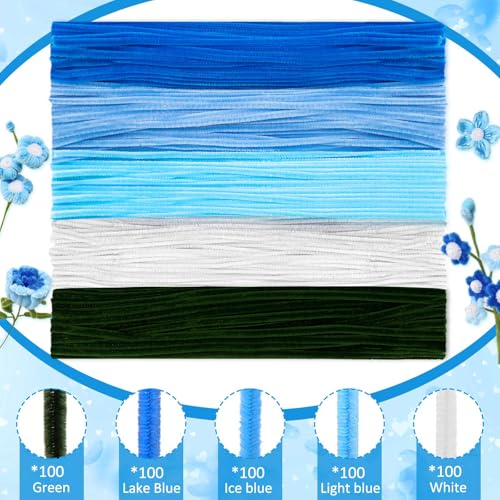 Image of Peryiter 500 Pcs Pipe Cleaners for DIY Flower Bouquets, Chenille Stems for Graduation Bouquet Crafts, Fuzzy Sticks for Handmade Flowers, DIY Gift, Art Projects(Blue Flower Color,12 Inch)