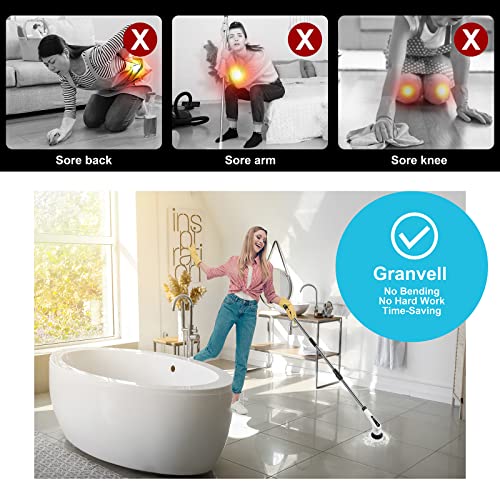 Granvell Electric Spin Scrubber, Bathtub Scrubber With 7 Brush Heads, Portable Household Tools & Cordless Cleaning Machine, Bath Tub Scrubber With Long Handle For Bathroom Floor Tile(White) #TOP2