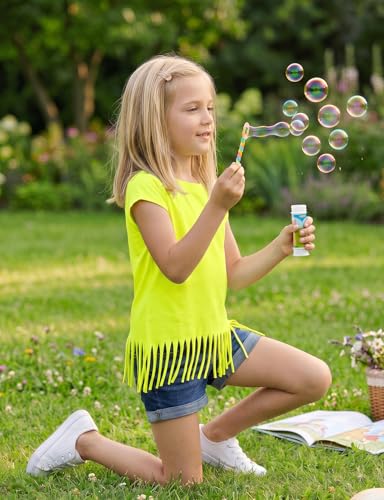 Image of Noomelfish Girls Short Sleeve Fringe T-Shirts Soft Jersey Cotton Tee Tops (3-12 Years)