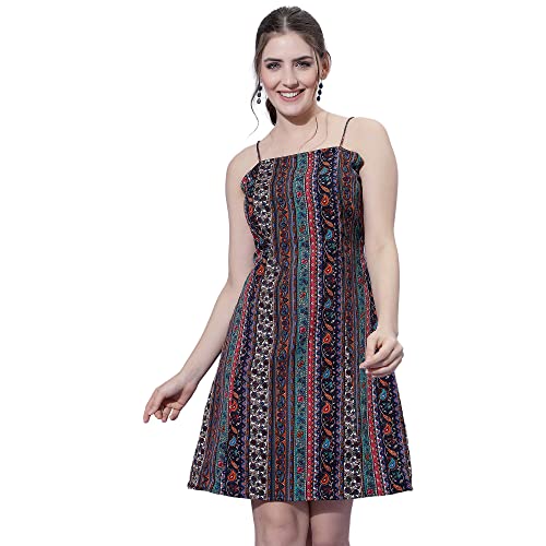 Image of OOMPH! Women A-Line Floral Mini Dress Western, Off Shoulder, Slip On