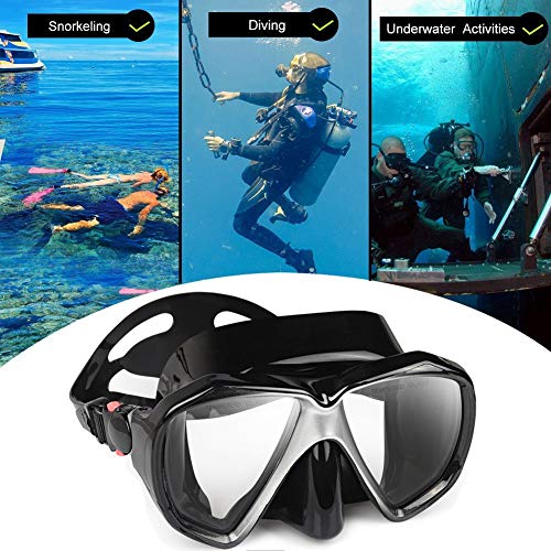 Image of Snorkel Diving Mask Panoramic HD Swim Mask, Anti-Fog Scuba Diving Goggles,Tempered Glass Dive Mask Adult Youth Swim Goggles with Nose Cover for Diving, Snorkeling, Swimming (A-Black)