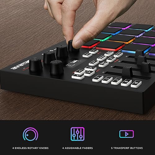 emp16 midi pad controller beat maker machine with bluetooth 16 rgb velocity sensitive beat pads 16 level fullhalf level oled display midi inout