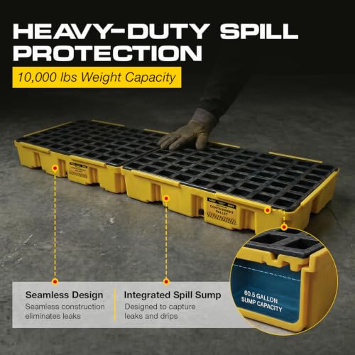 Image of Eagle 4 Drum Spill Containment Pallet with Drain, Made in the USA, Yellow