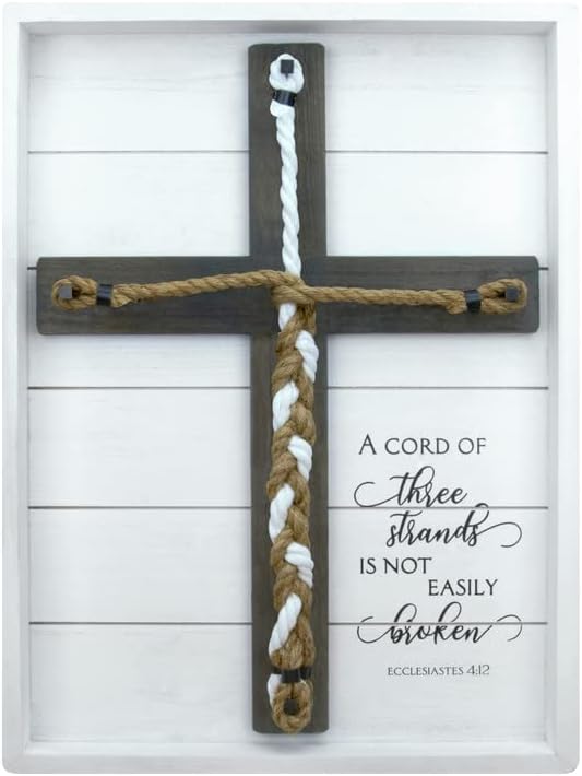 17x22 Wedding Cross, Ecclesiastes 4:12 Unity Sign, A Cord of Three Strands is Not Easily Broken - Religious Christian Wedding Gift for Couple, Bible Wedding Gift, Christian, Handfasting Cord