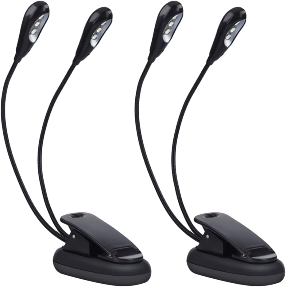 2Pcs Music Stand Lights - Clip-On LED Reading Lamp with Double Adjustable Arms for Piano, Orchestra & Reading, USB/AAA Battery Powered(6 Beads)