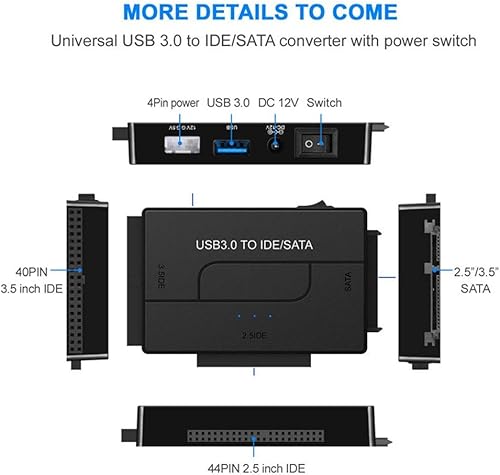 Miniatura 6 de RUNAAJA Ultra Recovery - Juego de adaptadores de disco duro USB 3.0 a IDE/SATA para discos duros de 2.5" y 3.5" HDD, SSD, DVD, lector universal de