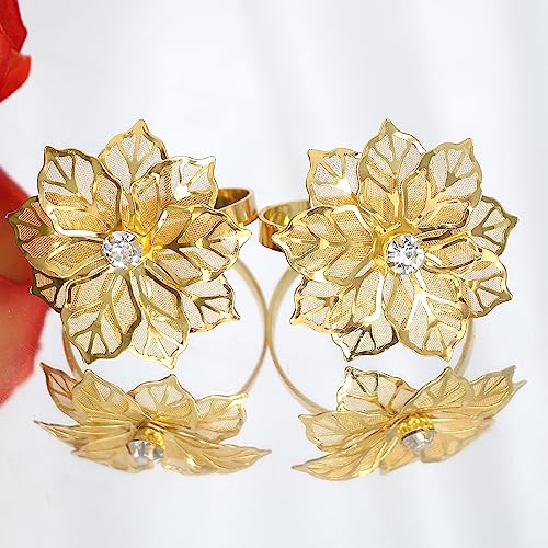 LARDUX 12 PCS Napkin Rings-Hollow Out Floral Exquisite Alloy Napkin Ring Holders for Wedding Christmas Thanksgiving Holiday Banquet Dinner Table Serviette Buckles Decor Favor-Gold